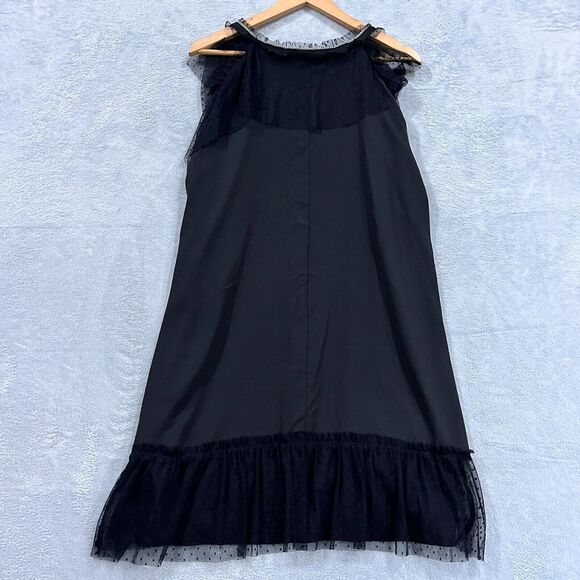 Libby Edelman Mini Black Shift Lace Dress L Cold Shoulder Mesh NWT - Picture 2 of 8